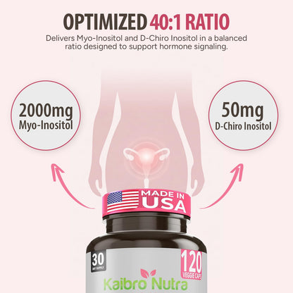 Kaibro Nutra Myo-Inositol Supplement, Myo-Inositol & D-Chiro Inositol 40:1 Ratio, Hormone Balance & Ovarian Support for Women with Vitamin B8, 2050mg, Vegan, Non-GMO Capsules 120 Count Kaibro NutraBuy Supplements Australia