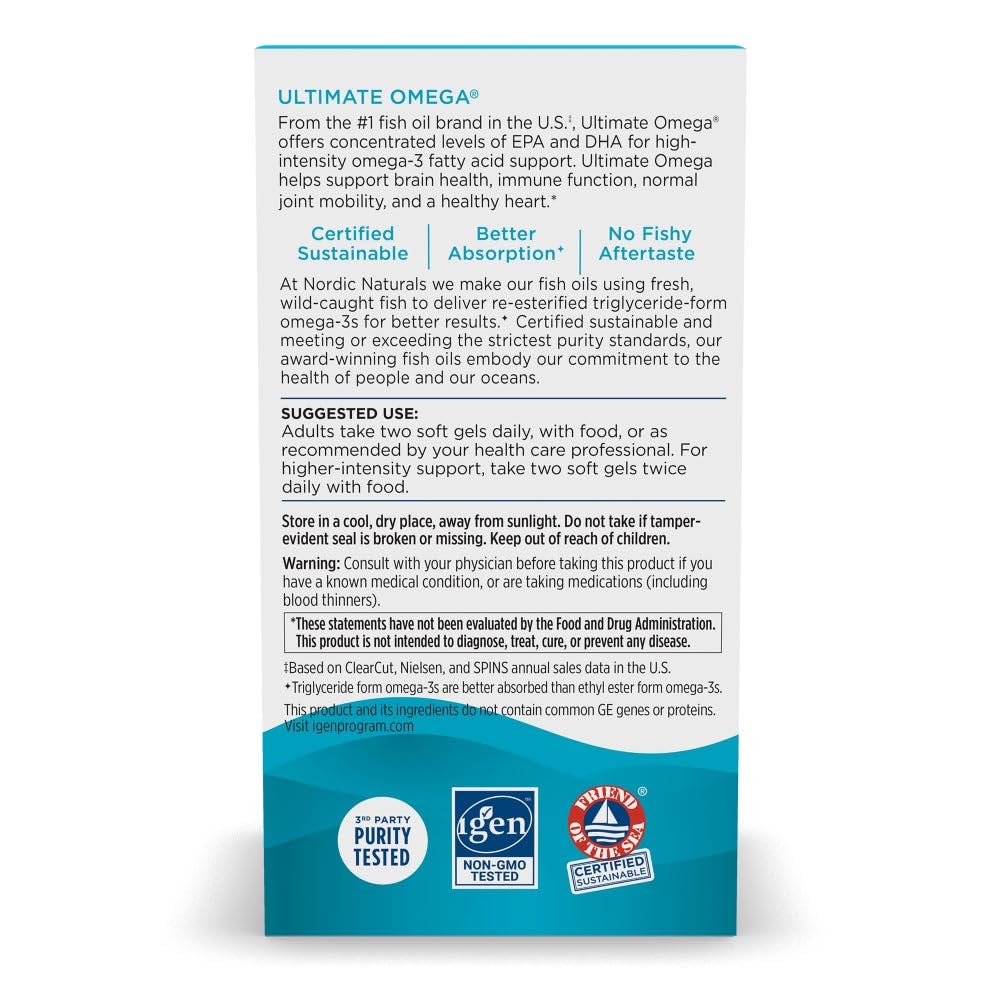 Nordic Naturals Ultimate Omega, Lemon Flavor - 210 Soft Gels - 1280 mg Omega-3 - High-Potency Fish Oil with EPA & DHA - Promotes Brain & Heart Health - Non-GMO - 105 Servings Nordic Naturals buy supplements Au