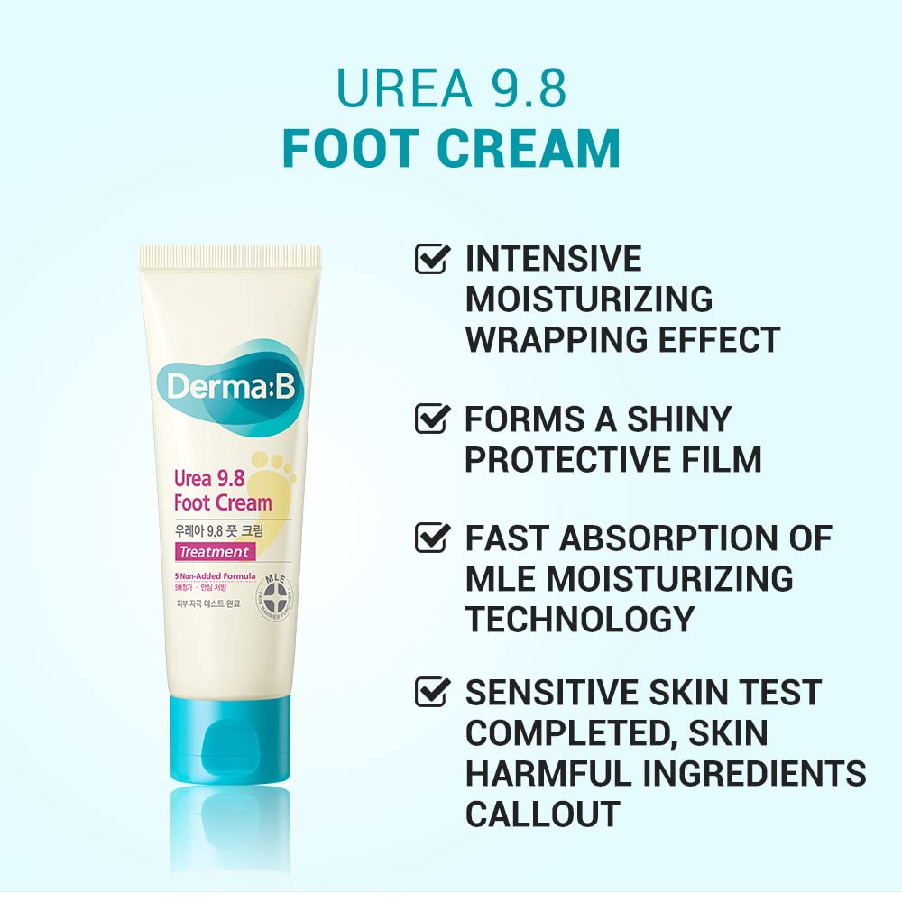 Derma B | Urea 9.8% Foot Cream | Foot Lotion for Dry Cracked Heel Treatment | Camellia Oil, Urea Cream for Feet | Hypoallergenic Leg Cream for Sensitive Skin | Woody Scent Foot Care | 2.7 fl oz (80ml) Derma B buy supplements Au