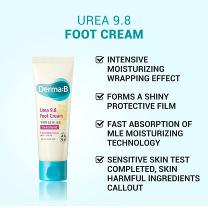 Derma B | Urea 9.8% Foot Cream | Foot Lotion for Dry Cracked Heel Treatment | Camellia Oil, Urea Cream for Feet | Hypoallergenic Leg Cream for Sensitive Skin | Woody Scent Foot Care | 2.7 fl oz (80ml) Derma B buy supplements Au