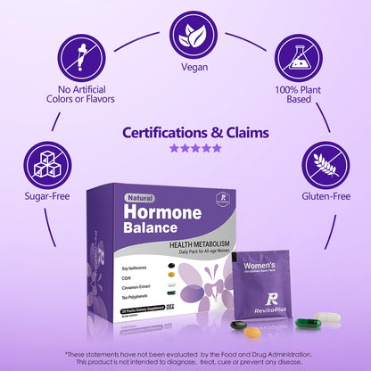 Natural Hormone Balance for Women, Menopause Supplements for Women with Evening Primrose Oil,CoQ10,Soy Isoflavones, Daily Pack Supports Peri+Menopause+Post, PMS,Metabolism,Mood,Energy 30Packs RevitaPlusBuy Supplements Australia