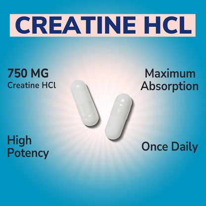Vitalibre Creatine HCl Capsule, 750mg High Absorption Creatine Hydrochloride, Endurance, Strength, Fast Absorbing, No Load, No Bloat, Monohydrate Micronized Alternative, Once Daily, 90 Capsules VitalibreBuy Supplements Australia