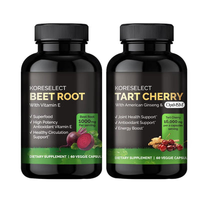 KORESELECT Beet Root & Tart Cherry Capsules 16,000mg Capsules Bundle for Nitric Oxide