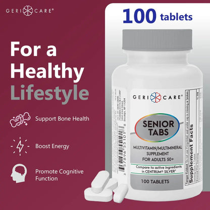GeriCare Senior Tab 50+ Multivitamin and Minerals Tablets - Immune Support - Age-Defying Nutrition, 100 Count (Pack of 2) GeriCare