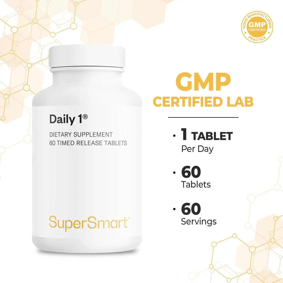 Supersmart - Daily 1® Timed Release - Multivitamin Supplement for Women & Men - with BioPQQ®, Vitamin A, B, C, D & E, Biotin, Quercetin & Fisetin | Supersmart
