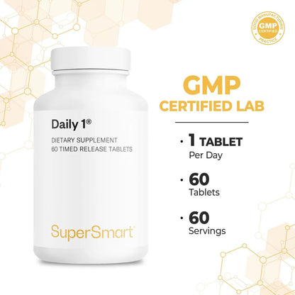 Supersmart - Daily 1® Timed Release - Multivitamin Supplement for Women & Men - with BioPQQ®, Vitamin A, B, C, D & E, Biotin, Quercetin & Fisetin | Supersmart