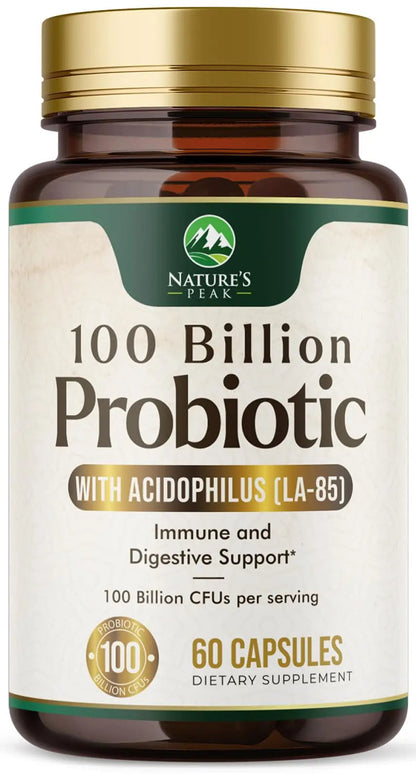 Probiotics 100 Billion CFU Per Serving - 16 Premium Probiotic Strains Prebiotics - Immune Support, Gut Health, Occasional Constipation, Gas & Bloating, Probiotics Supplement, USA Bottled, 60 Capsules Nature's PeakBuy Supplements Australia
