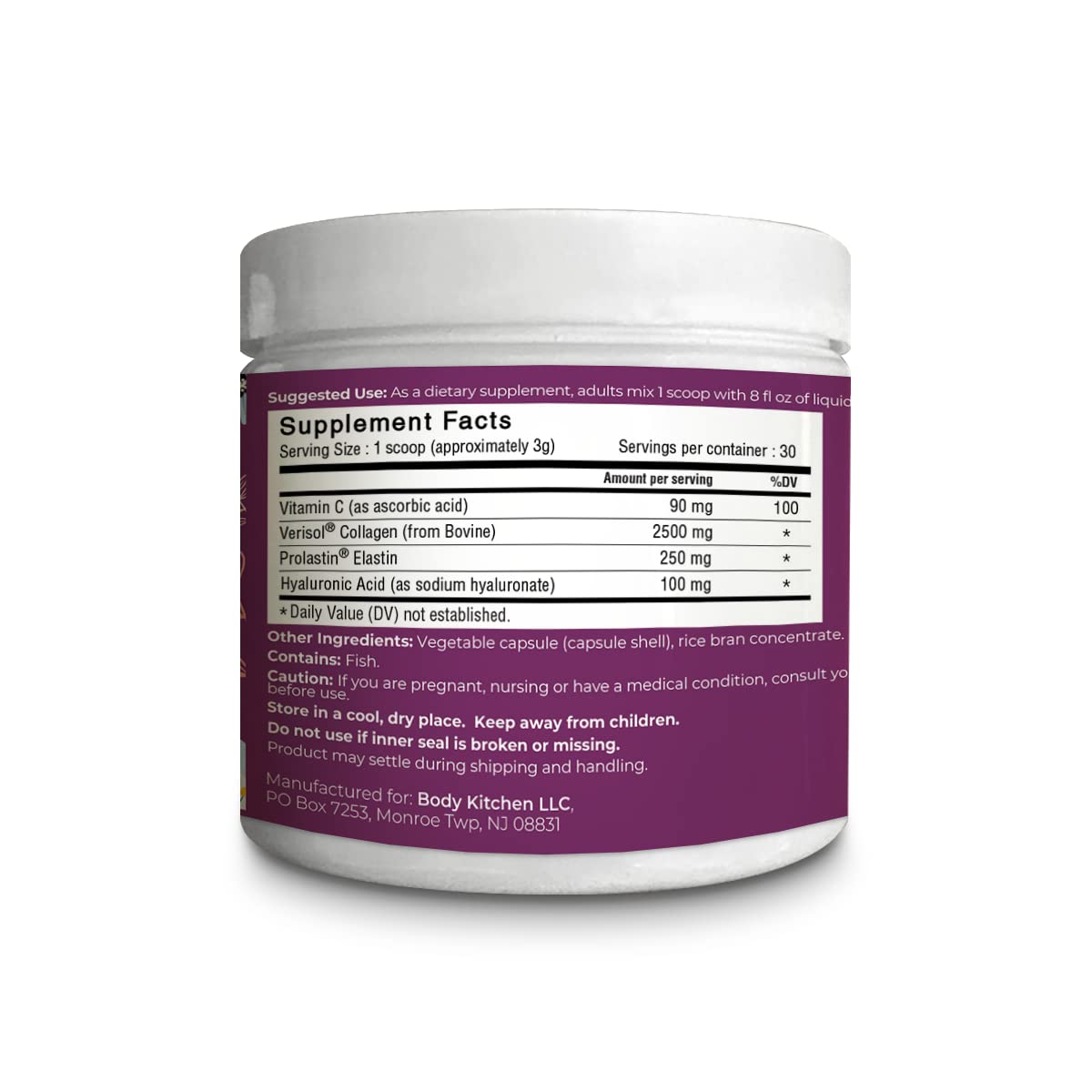 Body Kitchen Collagen + 250 mg Elastin – Supports Skin Hydration, Elasticity & Healthy Aging, Unflavored Powder (30 Servings) Body Kitchen buy supplements Au