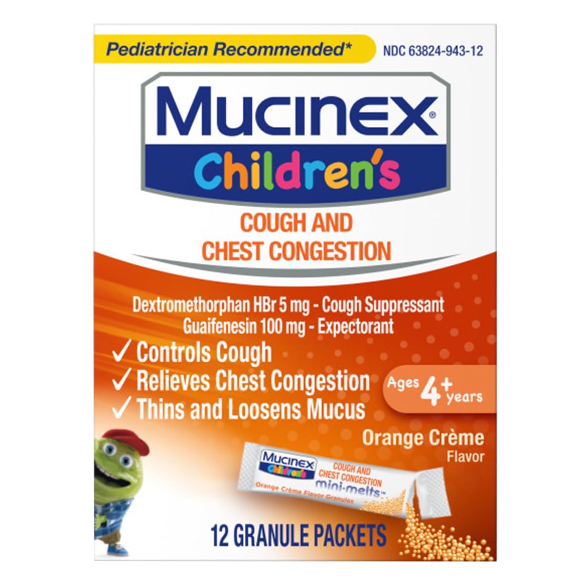 Mucinex Children's Chest Congestion Expectorant and Cough Suppressant Mini-Melts, Orange Cream, 12 Count Mucinex buy supplements Au