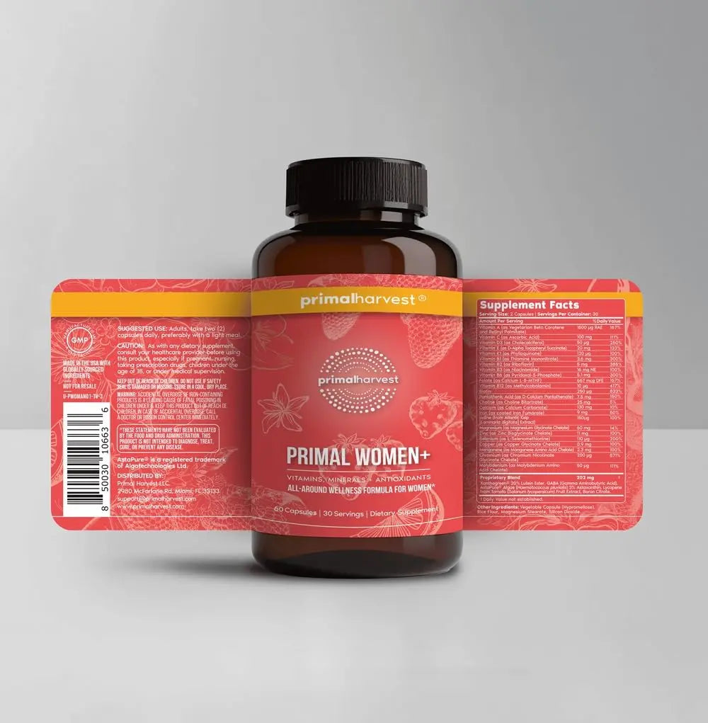 Primal Harvest Multivitamin for Women Vitamin A, Vitamin C, Vitamin D and E, Vitamin B12, B6, Biotin, Zinc Supplements Primal Harvest