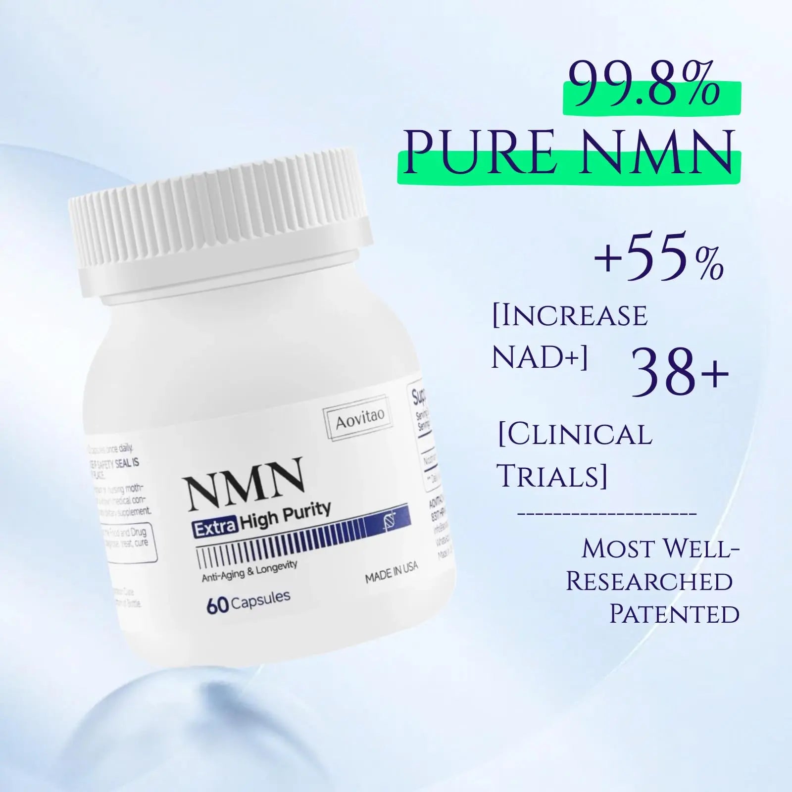 AOVITAO NMN Supplement 500mg Ultra Pure 99.8% | Stabilized Form | Supports NAD+ Production, Cellular Health & Healthy Aging | 60 Capsules AOVITAOBuy Supplements Australia