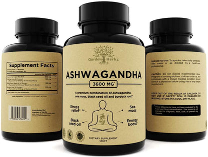 Garden of Herbz Organic Ashwagandha Root & Irish Sea Moss – 3,600 mg Ashwagandha Supplement with Black Seed Oil, & Burdock Root – Herbal Supplement for Energy, Calm, Mood, & Wellness, 120 Caps Garden of HerbzBuy Supplements Australia