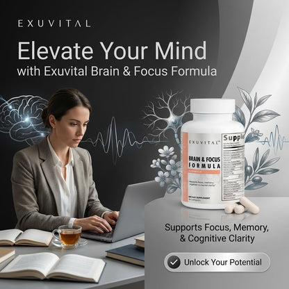 EXUVITAL Brain & Focus Formula, Veggie Capsules, 60 Count, Nootropic Supplement with Vitamins, Minerals and Proprietary Blend for Clarity, Memory, Cognition and Mental Focus EXUVITALBuy Supplements Australia