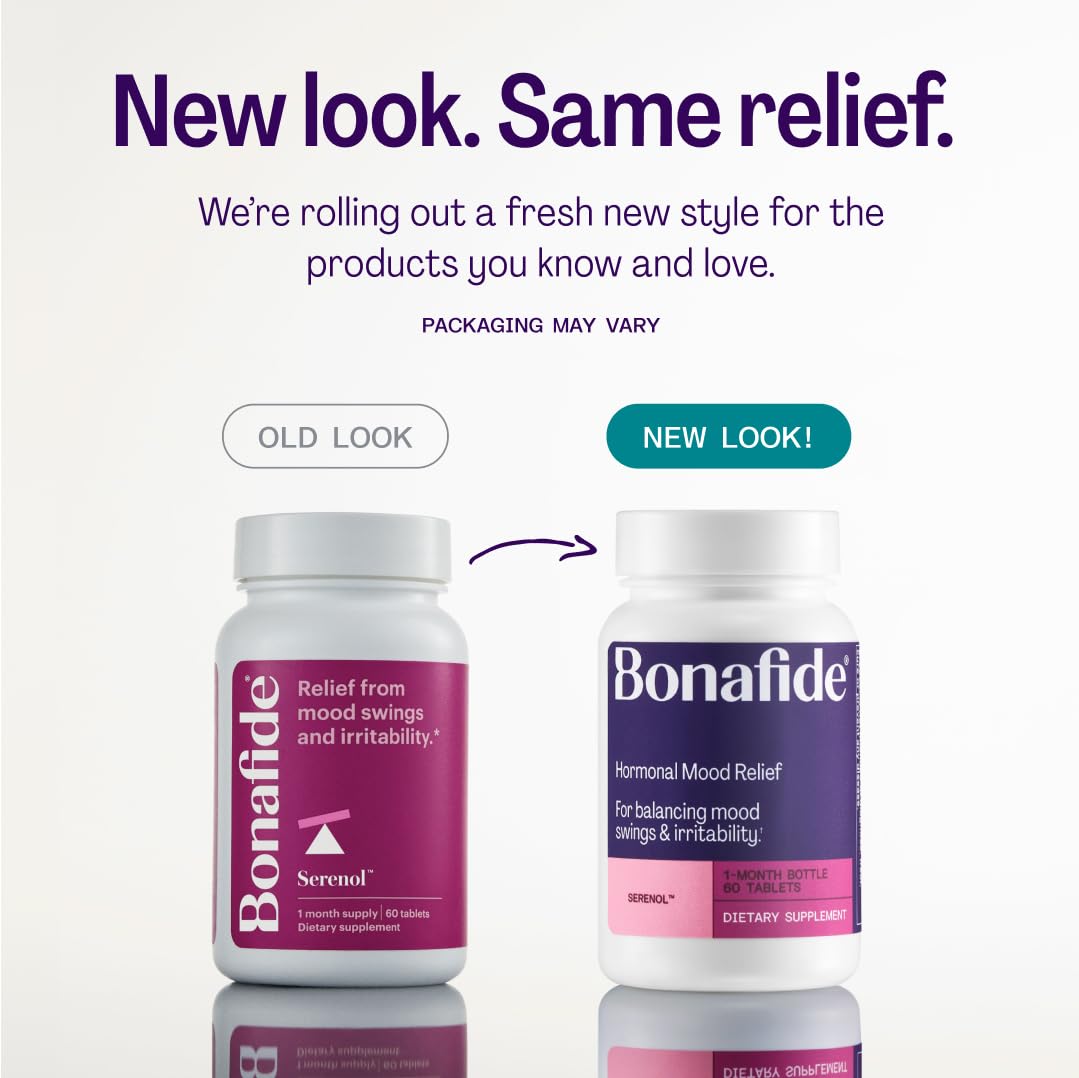 Serenol by Bonafide. Relief from Hormonal Mood Swings, Irritability, & PMS Bloating. — 3-Month Supply (180 Tablets) BonafideBuy Supplements Australia