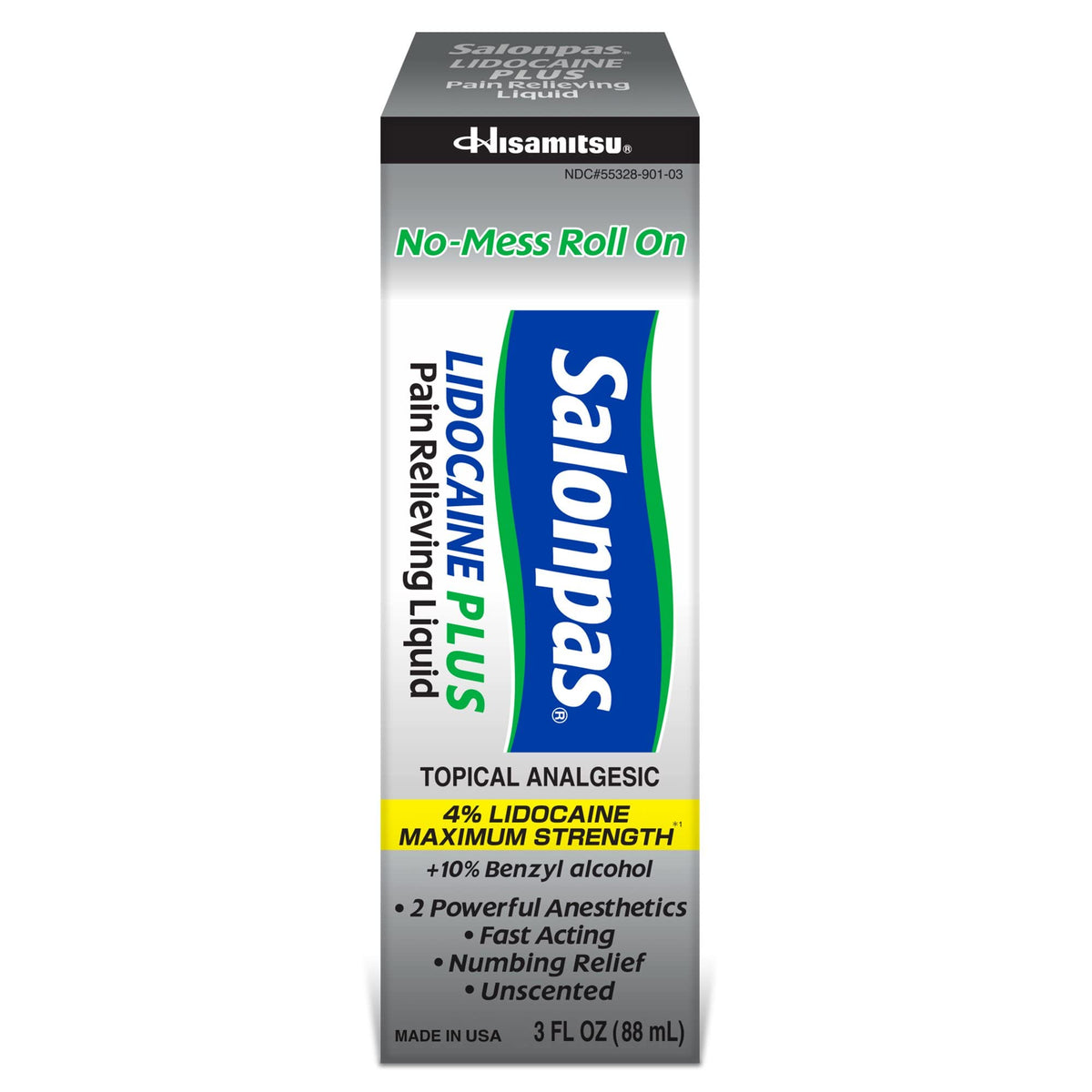 Salonpas LIDOCAINE Plus 3 oz ROLL ON Pain Relieving Liquid! Maximum Strength 4% Lidocaine for Numbing Pain Relief! Mess Free Application! (3 Pack) SalonpasBuy Supplements Australia
