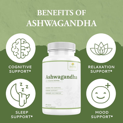 Zenith Vitality Ashwagandha 1300mg Capsules – Stress Relief & Cortisol Support, Immune & Energy Boost, Mental Clarity, Herbal Adaptogen Supplement – 60 Count Zenith VitalityBuy Supplements Australia