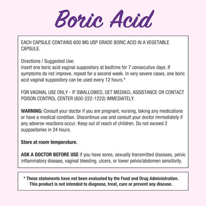 Puregen Labs Boric Acid 600 mg Vaginal Suppositories - 100% Pure | All Natural Without Dyes or Fillers P Puregen LabsBuy Supplements Australia