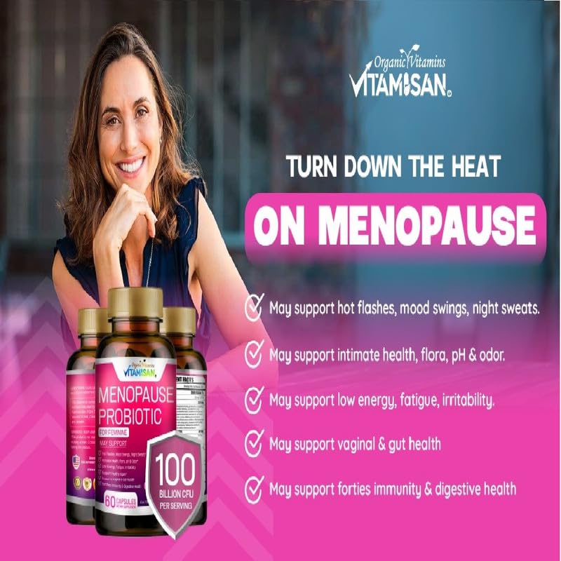 Menopause Support for Women – Hormone-Free Prebiotics & Probiotics 100 Billion CFU with Black Cohosh & Ashwagandha | Feminine Care, pH Balance, Vaginal Health, Hot Flashes, Night Sweats & Mood Swings VITAMISANBuy Supplements Australia