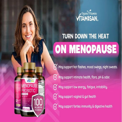 Menopause Support for Women – Hormone-Free Prebiotics & Probiotics 100 Billion CFU with Black Cohosh & Ashwagandha | Feminine Care, pH Balance, Vaginal Health, Hot Flashes, Night Sweats & Mood Swings VITAMISANBuy Supplements Australia