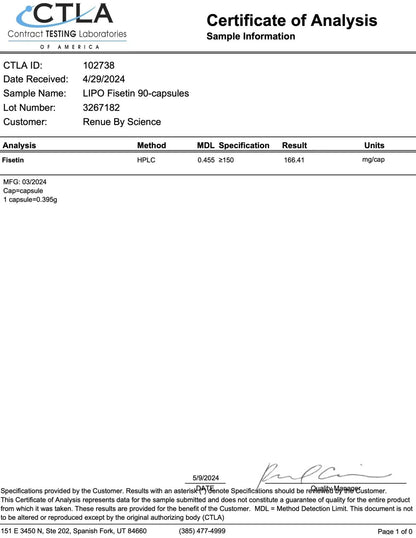 Renue By Science Fisetin | 90 Liposomal Fisetin Supplements - 150mg Fisetin per Serving | Senolytic Supplements | Bioavailable Formula for Increased Absorption | Non-GMO & Made in The USA Renue By ScienceBuy Supplements Australia