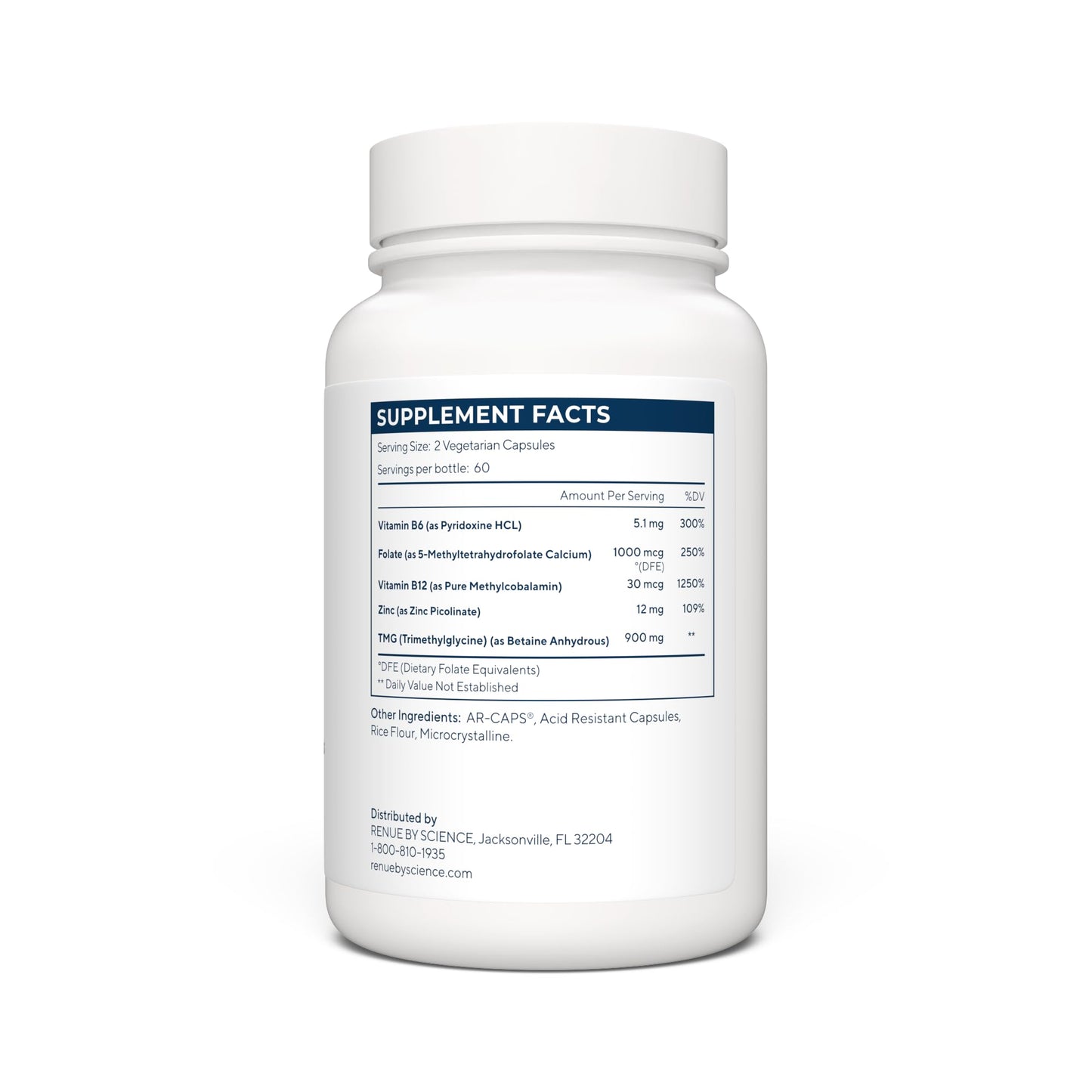 Renue By Science TMG | High Strength TMG Supplements | 120 Trimethylglycine Capsules - 900mg TMG per Serving with Vitamin B12 Vitamin B6 Folate & Zinc | Made in The USA & Third-Party Tested Renue By ScienceBuy Supplements Australia