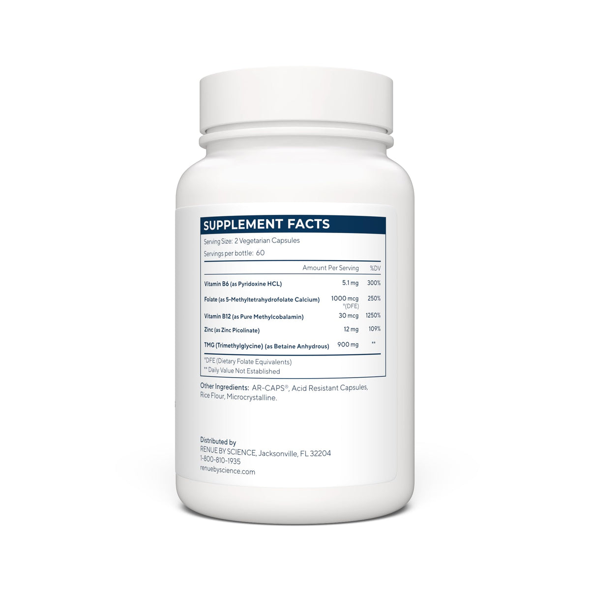 Renue By Science TMG | High Strength TMG Supplements | 120 Trimethylglycine Capsules - 900mg TMG per Serving with Vitamin B12 Vitamin B6 Folate & Zinc | Made in The USA & Third-Party Tested Renue By ScienceBuy Supplements Australia