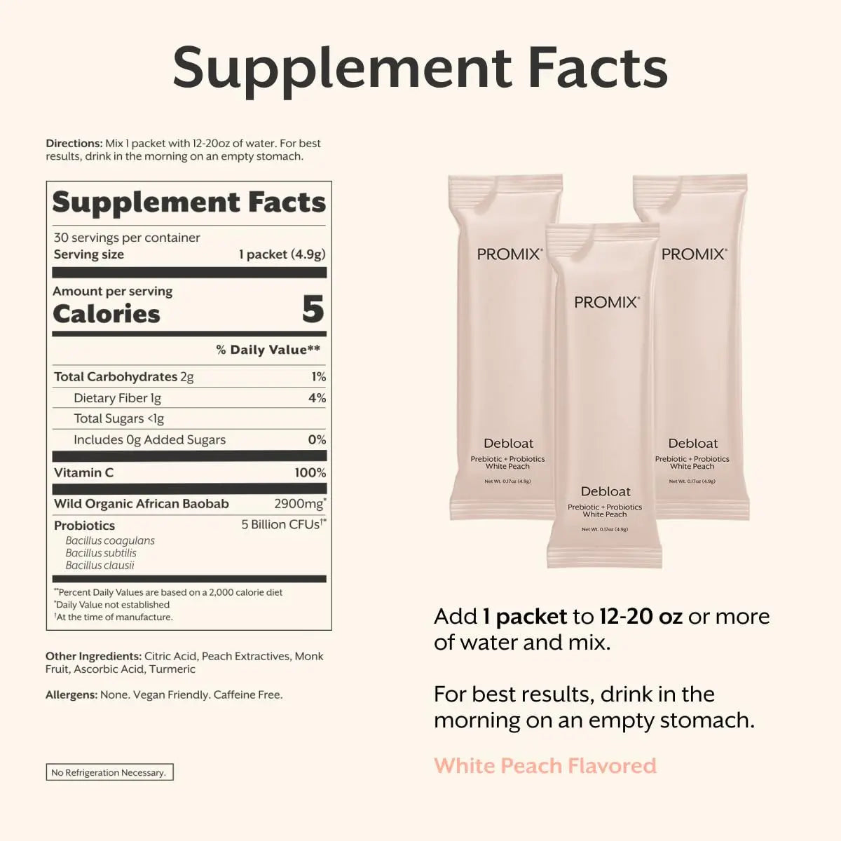 ProMix Nutrition Debloat Prebiotics and Probiotics, Bloating Relief for Women, Gut Cleanse Detox for Men and Immune Support - White Peach - 30 Servings (Pack of 30) ProMix NutritionBuy Supplements Australia