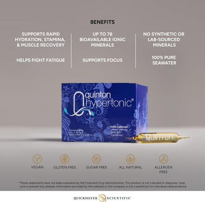 Quicksilver Scientific Original Quinton Hypertonic Solution - Sea Water Hydration - Liquid Minerals with Electrolytes for Muscle Recovery, Stamina+Mineral Replenishment (30 Single Serving Glass Vials) Quicksilver ScientificBuy Supplements Australia