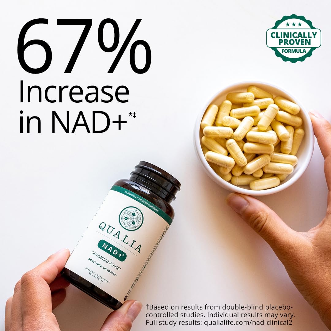 Qualia NAD Supplement — Clinically Proven to Boost NAD+ up to 67%. Optimized Aging, Energy, Focus. Elite NAD+ Booster Ingredients Nicotinamide Riboside (NIAGEN), Niacin, Niacinamide (1 Month Supply) QUALIA LIFE SCIENCESBuy Supplements Australia