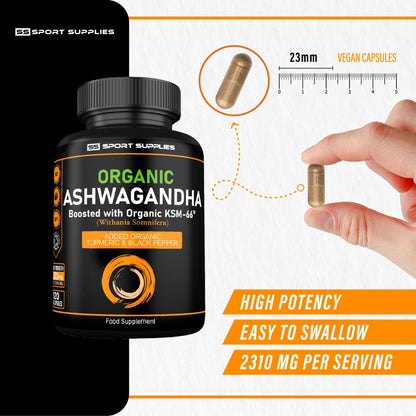 Organic Ashwagandha Capsules 1200mg Boosted with 100mg of Organic KSM-66 SS Sport SuppliesBuy Supplements Australia