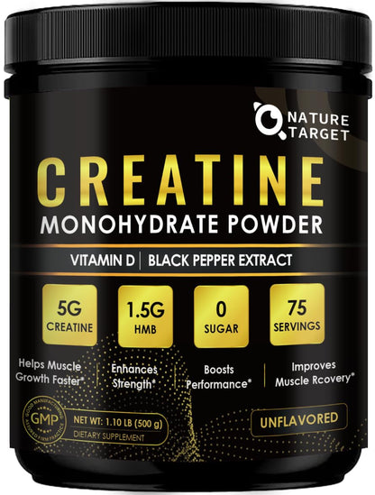 Micronized Creatine Monohydrate for Women and Men, Creatine Powder for Men-Women for Improve Performance and Strength, Support Muscle Growth and Workout Recovery, 6.5g per Servings, 75 Servings NATURE TARGETBuy Supplements Australia