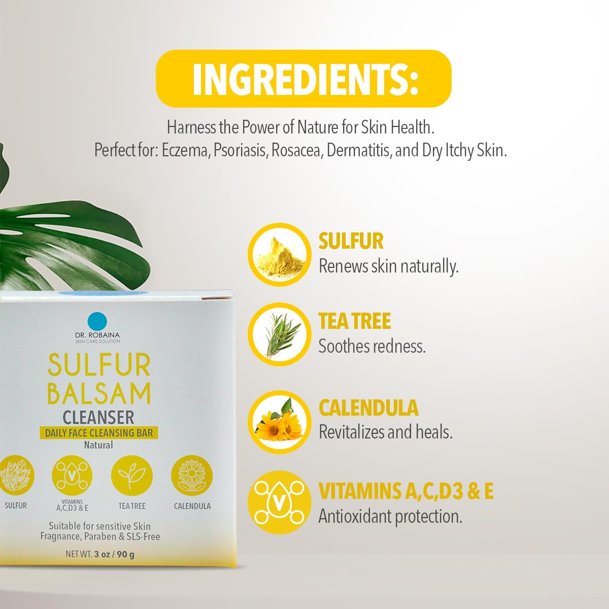 Dr. Robaina Sulfur Balsam Cleansing Bar – Face & Body Soap for Oily, Acne-Prone or Itchy Skin – Gently Exfoliates, Calms Redness & Removes Excess Oil – Tea Tree, Calendula & Shea, 4 oz Dr. Robaina buy supplements Au