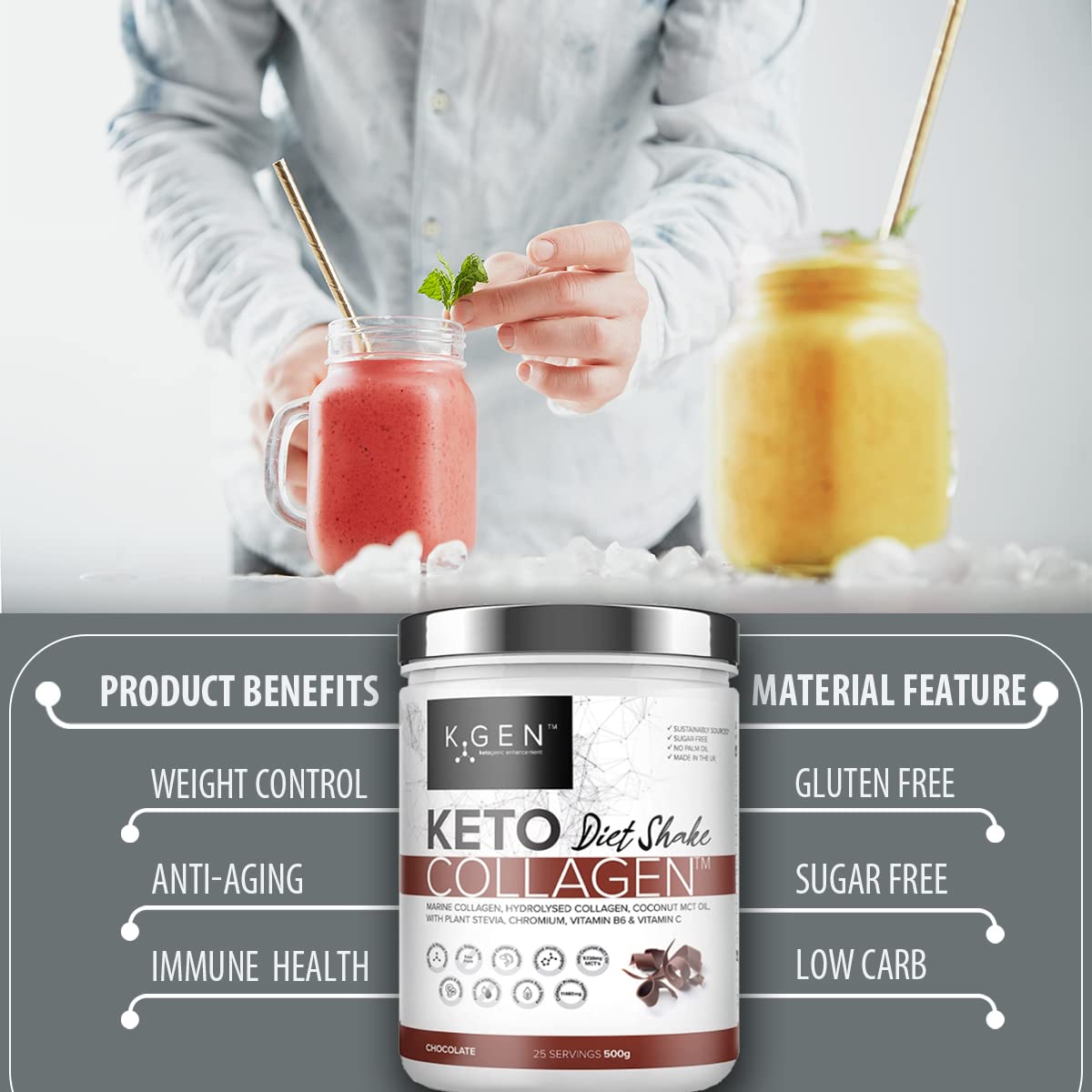 K-GEN Diet Shake Meal Replacement Keto Collagen Powder | Multi Collagen Protein with MCT Oil, Vitamin C K GEN ketogenic enhancementBuy Supplements Australia