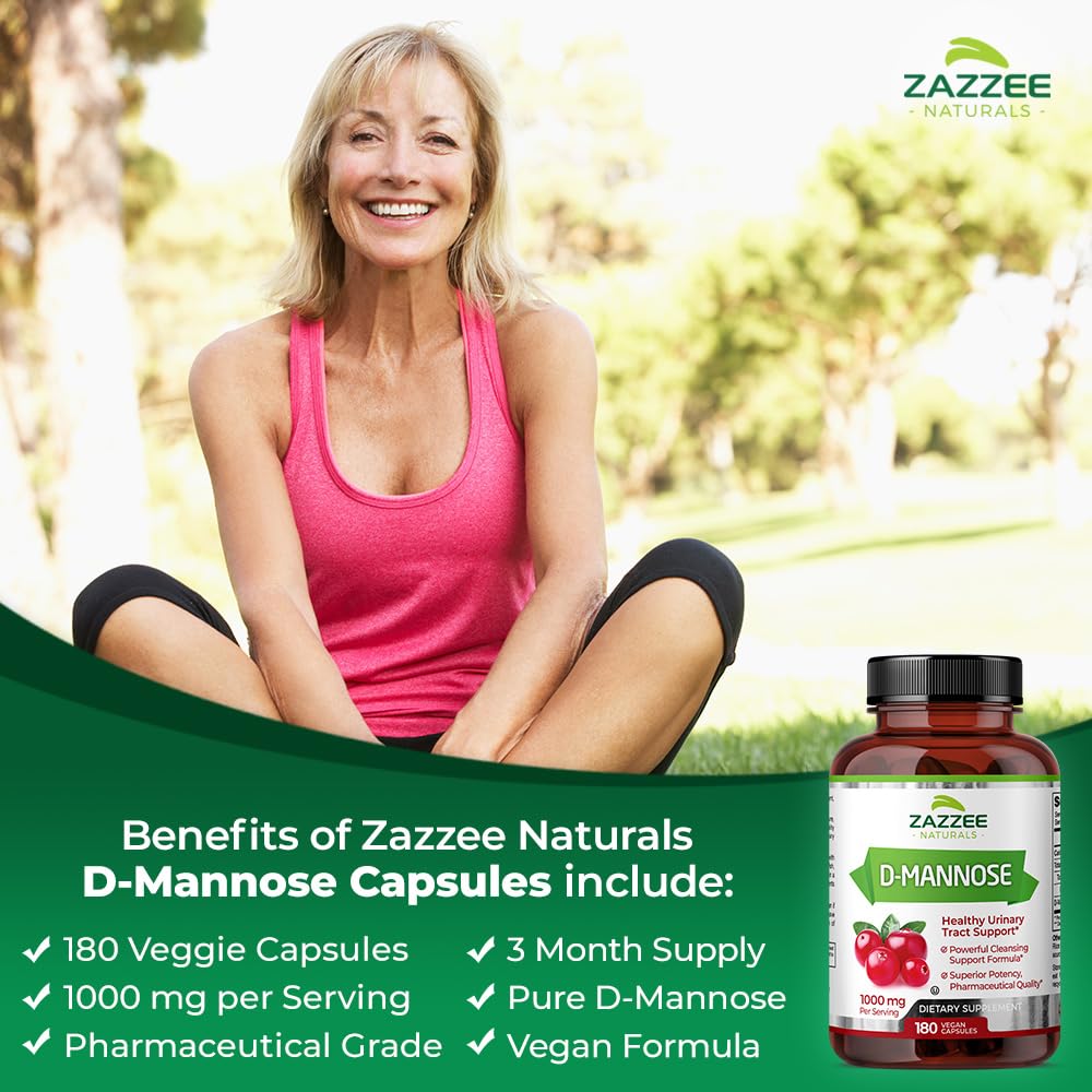 Zazzee D-Mannose, 1000 mg per Serving, 180 Vegan Capsules, 3 Month Supply, Potent ZazzeeBuy Supplements Australia