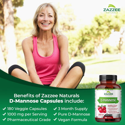 Zazzee D-Mannose, 1000 mg per Serving, 180 Vegan Capsules, 3 Month Supply, Potent ZazzeeBuy Supplements Australia