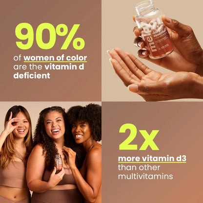 Mela Daily Essentials Multivitamin for Melanated Women - High-Dose Vitamin D3 and B12, Probiotics, Lion's Mane, Ceylon Cinnamon Mela