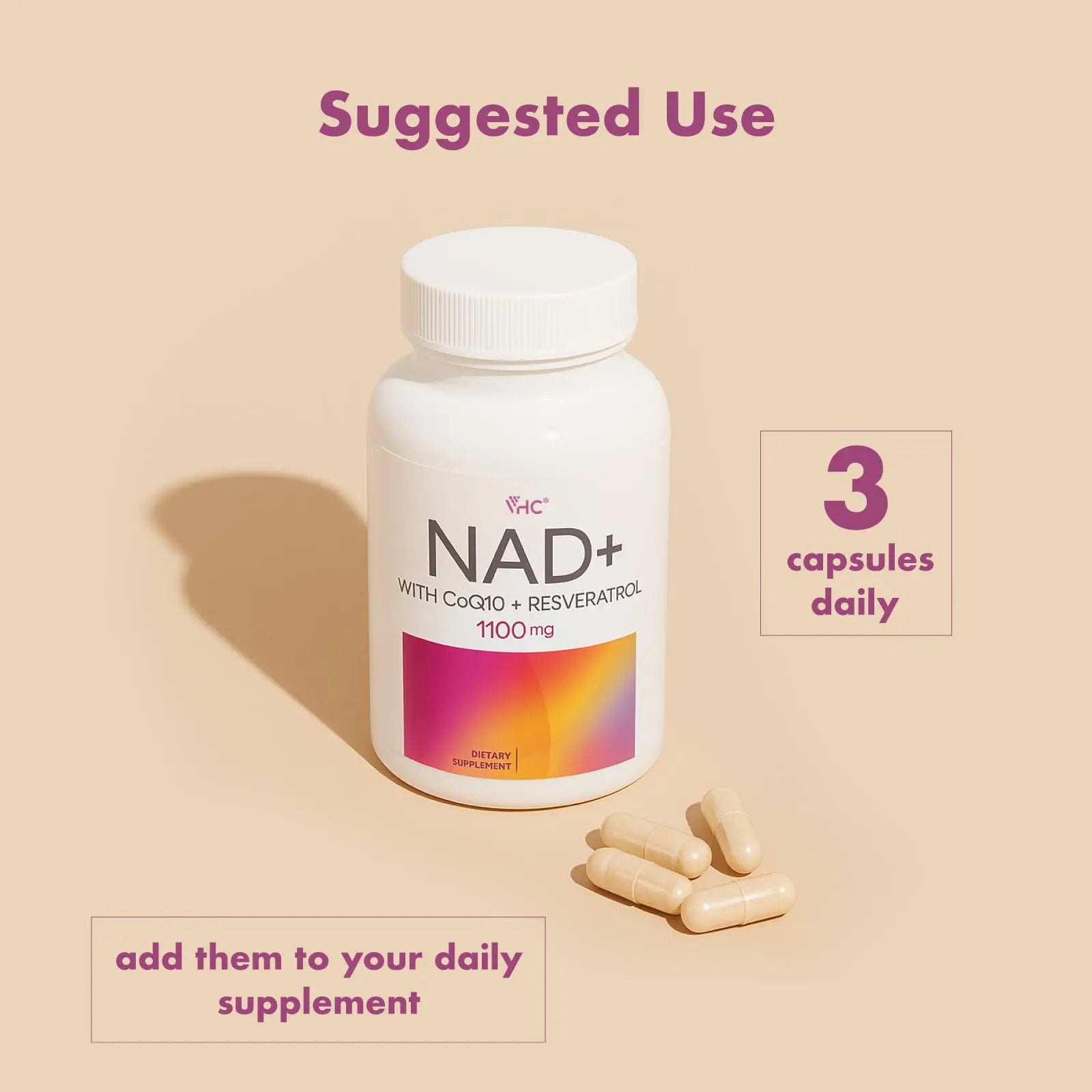 VHC NAD+ Supplement, NMN Alternative Liposomes with CoQ10, Trans-Resveratrol for Women & Men,Support Energy, Anti-Aging,Focus,90 Capsules VHCBuy Supplements Australia