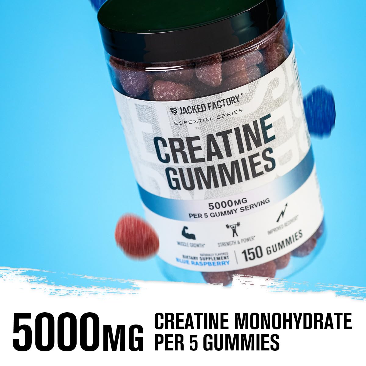Jacked Factory Creatine Gummies 5g Daily Dose (1g per Gummy) - Creatine Gummy for Men and Women, Vegan-Friendly, Travel-Friendly, Third-Party Tested - 150 Gummies, Blue Raspberry Jacked FactoryBuy Supplements Australia