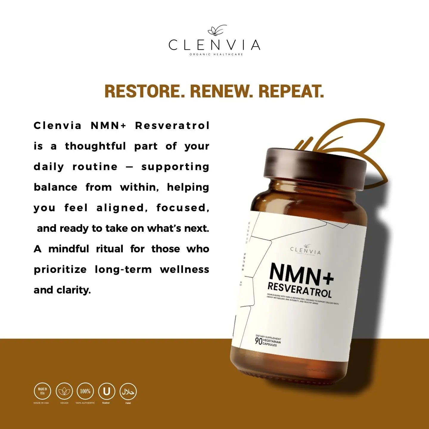 CLENVIA Premium NMN Supplement with Resveratrol – High Potency NAD+ Support Formula – >99.7% Purity – Third-Party Tested – Made in USA – 500mg Nicotinamide + 100mg Resveratrol – 90 Capsules CLENVIABuy Supplements Australia