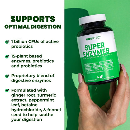 GoBiotix Digestive Enzymes Supplement with Prebiotics and Probiotics for Women and Men - Gut Health, Gluten Digestion, Lactose Absorption
