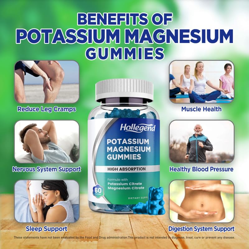 HOLLEGEND Potassium Magnesium Gummies, High Absorption Potassium Citrate 99mg Magnesium Citrate 180mg, Chewable Gummy Supplements for Leg Cramps & Muscle, 60 Count HOLLEGENDBuy Supplements Australia