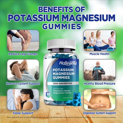 HOLLEGEND Potassium Magnesium Gummies, High Absorption Potassium Citrate 99mg Magnesium Citrate 180mg, Chewable Gummy Supplements for Leg Cramps & Muscle, 60 Count HOLLEGENDBuy Supplements Australia