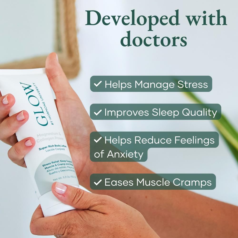 Glow by Hormone University - Magnesium Lotion with Collagen - Magnesium Cream - Bedtime Routine Sleep Lotion - The Highest Concentration of Genuine Zechstein Magnesium Chloride (Pack of 1) Glow BotanicaBuy Supplements Australia