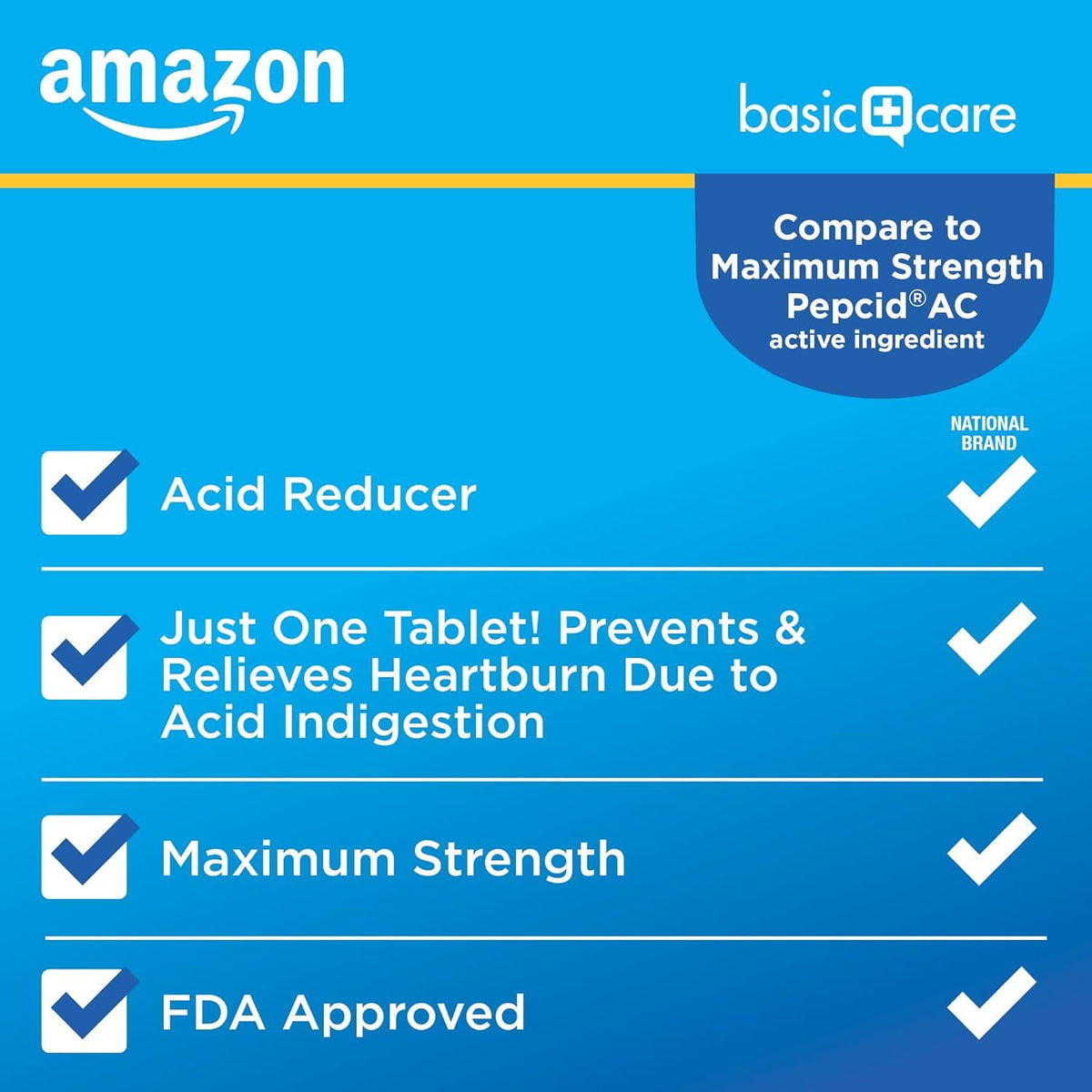 Amazon Basic Care Maximum Strength Famotidine Tablets 20 mg, Acid Reducer for Heartburn Relief, Prevents & Relieves Acid Indigestion, Heartburn Medicine, 50 Count Amazon Basic Care buy supplements Au