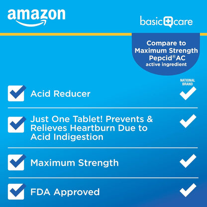 Amazon Basic Care Maximum Strength Famotidine Tablets 20 mg, Acid Reducer for Heartburn Relief, Prevents & Relieves Acid Indigestion, Heartburn Medicine, 50 Count Amazon Basic Care buy supplements Au