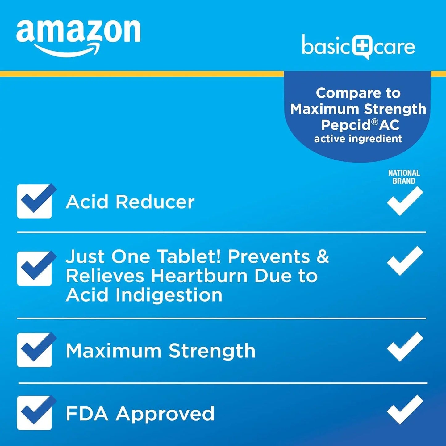 Amazon Basic Care Maximum Strength Famotidine Tablets 20 mg, Acid Reducer for Heartburn Relief, Prevents & Relieves Acid Indigestion, Heartburn Medicine, 50 Count Amazon Basic Care buy supplements Au