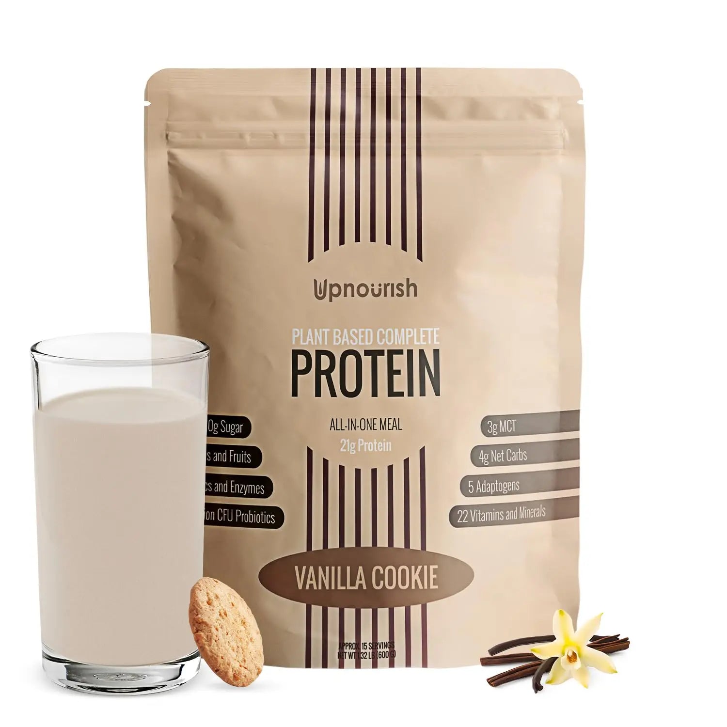 UpNourish Vanilla Cookie Vegan Protein Powder 54 Superfoods Powder,1.5 Billion CFU Probiotics 21g Plant Based Protein,No Sugar No Dairy No GMO Dairy Free,Meal Replacement Shake Keto-Friendly Low-Carb Diet,15 Servings UpNourish buy supplements Au