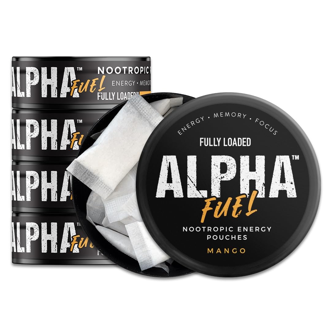 Fully Loaded Alpha Fuel Nootropic Pouches (Mango Fuel) - 5 cans, 15 Pouches per can - Energy Pouches containing Caffeine and nootropic Blend Fully Loaded BullseyeBuy Supplements Australia