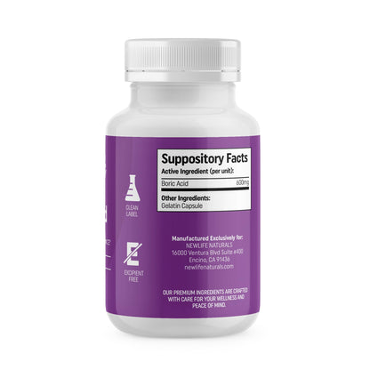 NewLife Naturals - Medical Grade Boric Acid Vaginal Suppositories - 600mg - 100% Pure Womens pH Balance Pills - Yeast Infection, BV - 60 Capsules: Made in USA NewLife NaturalsBuy Supplements Australia