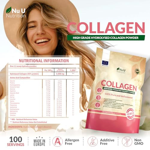 Collagen Powder 600g - 100 Servings - High Grade Pure Bovine 100% - Collagen Peptides Hydrolysate Nu U NutritionBuy Supplements Australia